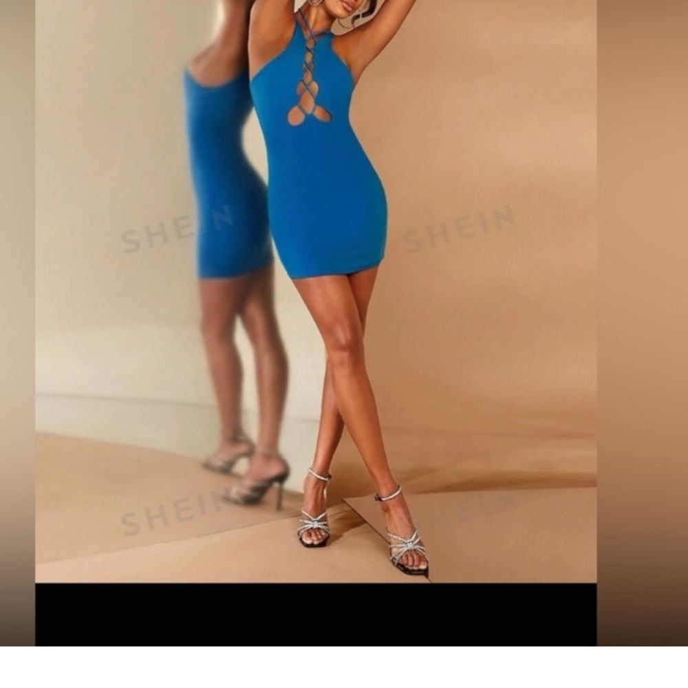 SHEIN BAE Crisscross Cut Out Front Bodycon Dress size L new with tag - Picture 3 of 12